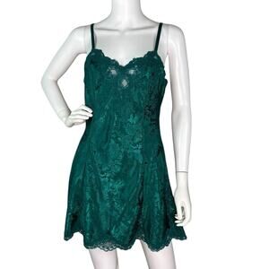 Vtg Y2k Victoria’s Secret Babydoll Silky Slip Dress Emerald Green Fairy Grunge